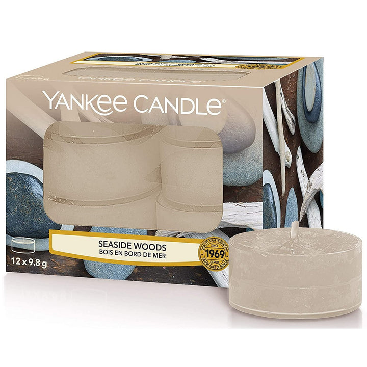 Discover the perfect ambiance with 12-pack Yankee Candle Tea Lights, available in a variety of captivating scents.