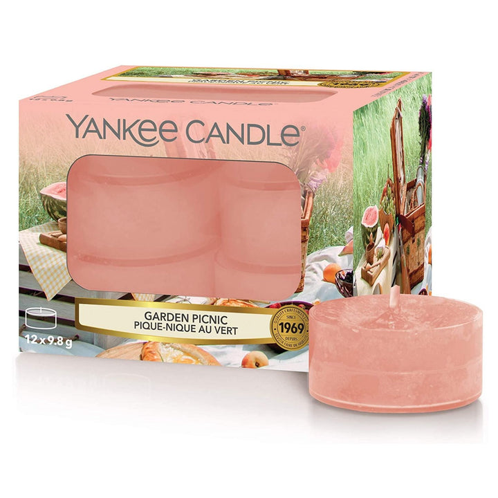 Create a serene atmosphere with the Garden Picnic fragrance in a 12-pack of Yankee Candle Tea Lights.