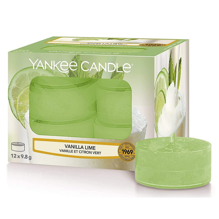 Experience blissful moments with the Vanilla Lime fragrance in a 12-pack of Yankee Candle Tea Lights.