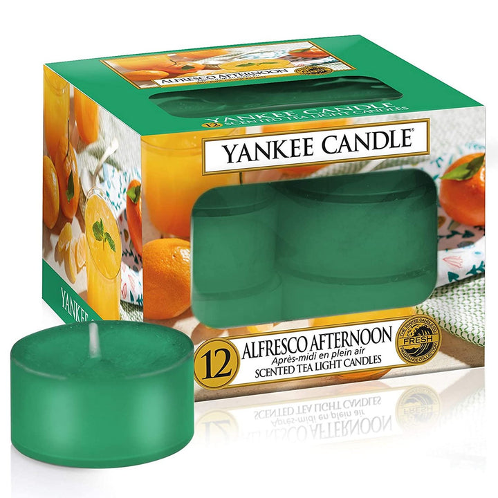 Delight in an alfresco afternoon with Yankee Candle Tea Lights in Alfresco Afternoon scent.