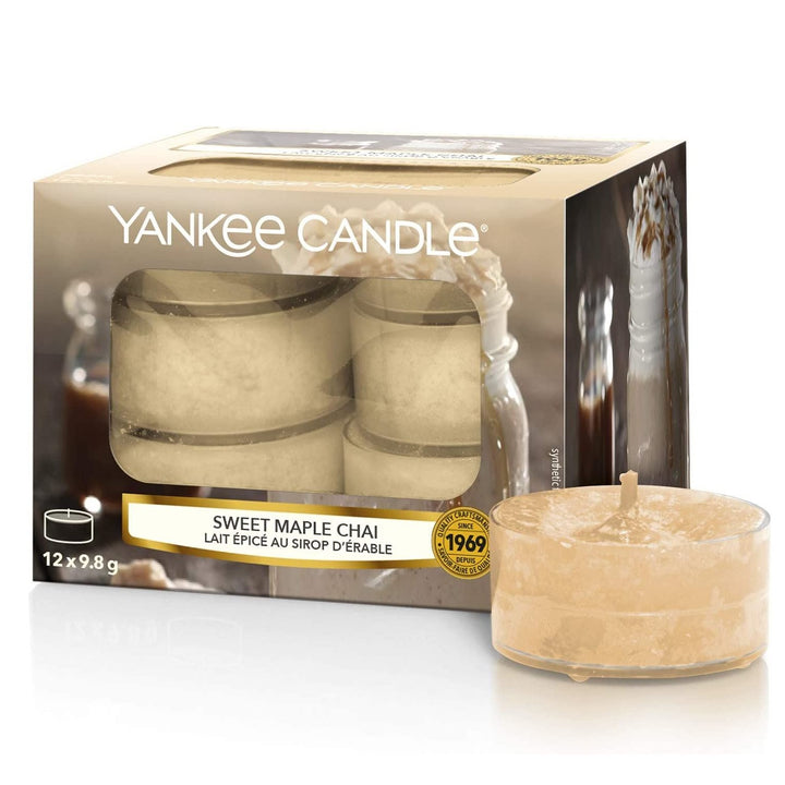 Indulge in the sweet aroma of Maple Chai with the 12 tea lights by Yankee Candle.