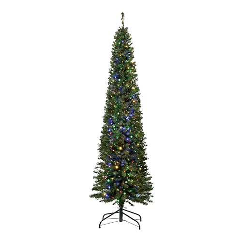 Pencil Christmas Tree - Green - Warm White and Multi Coloured - 7ft - Micro LED