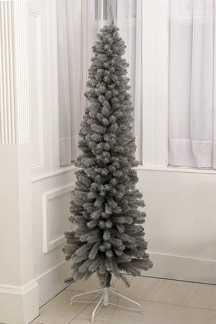 Enhance your holiday decor with a stylish and contemporary 6ft Grey Pencil Christmas Tree.