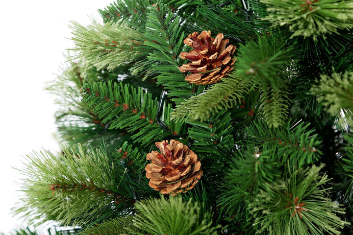 The 7-foot Premium Sherwood Christmas Tree showcasing its 400 warm white LED lights.