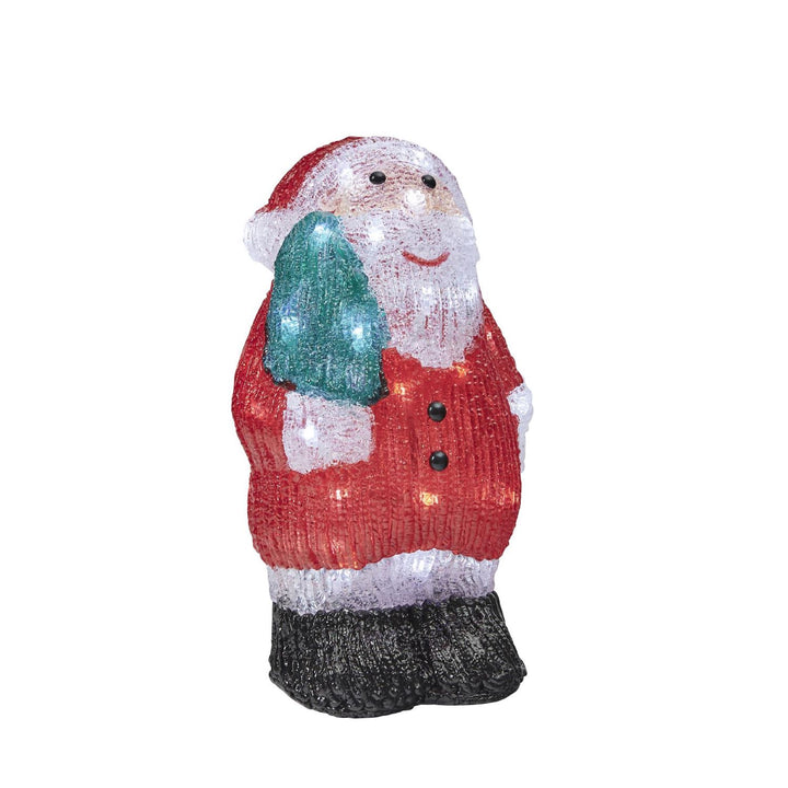 Acrylic Santa Claus figurine holding a gift bag.
