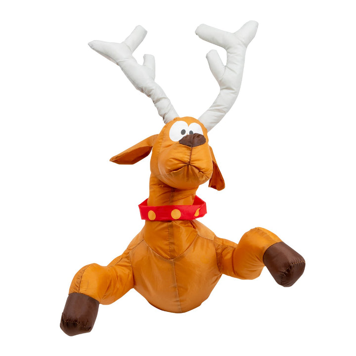 Charming Christmas decor featuring animated crashing reindeer.