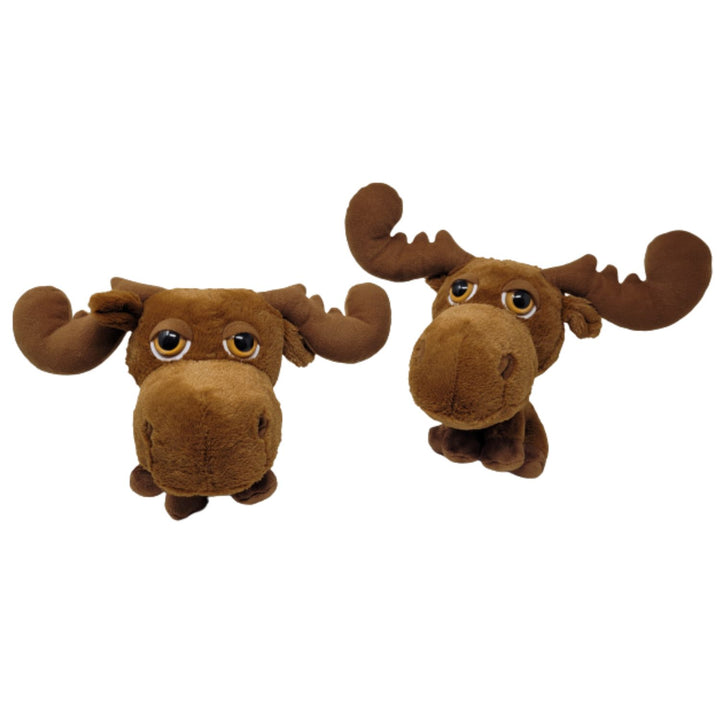 A delightful image of two brown reindeer stuffed toys, displayed together as a set of 2, featuring their soft and huggable design.