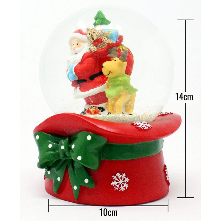 Celebrate the season with the magic of Christmas, portrayed in this Santa & Rudolph snow globe.