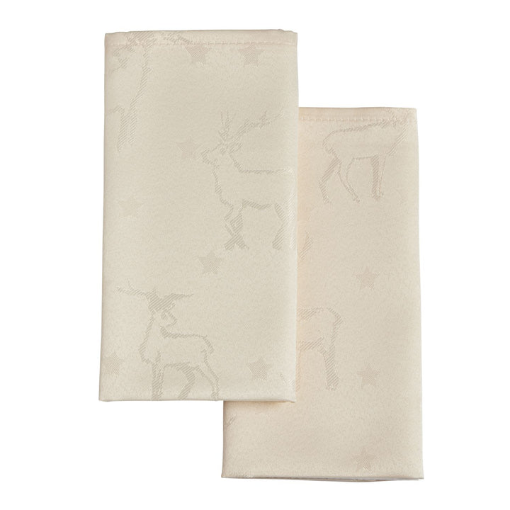 Set of cream napkins featuring charming deer illustrations, enhancing your Christmas dining experience by Celebright.