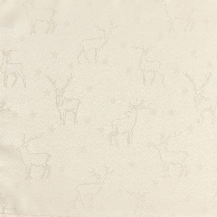 Luxurious cream tablecloth with non-metallic deer design, adding elegance to your Christmas feast by Celebright.