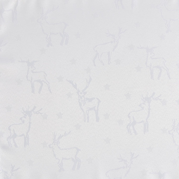 White tablecloth with intricate deer illustrations, adding a touch of elegance to your Christmas feast by Celebright.