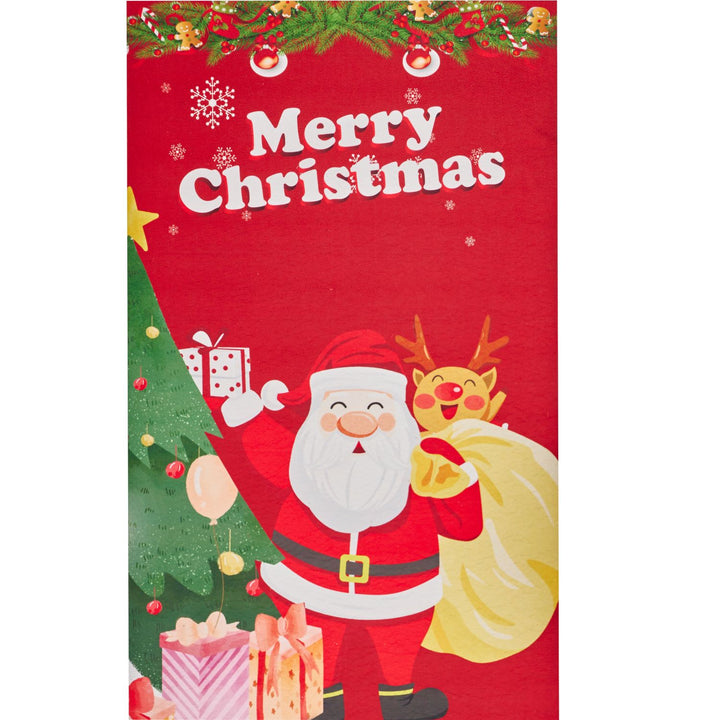 Vibrant red floor runner with Santa & Rudolph Design, 180x60cm, an enchanting addition to your holiday home decor.