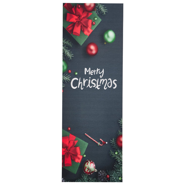 A beautiful Christmas-themed room with Celebright Dark Blue Floor Runner, 180x60cm, featuring a Merry Christmas design, enhancing the holiday ambiance.