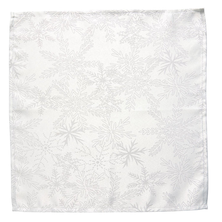 Dining in style with a pack of 8 white and silver snowflake napkins.