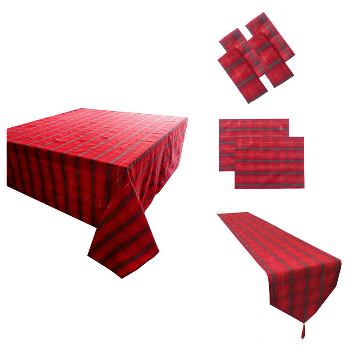 Celebright's Metallic Tartan table decor, ideal for creating a festive holiday ambiance.