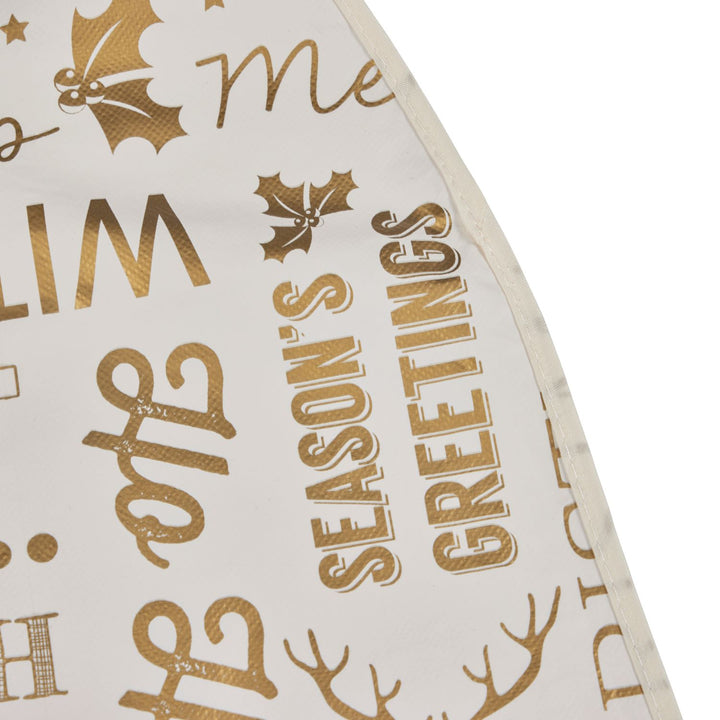 Luxurious gold Christmas words table cover, by Celebright.