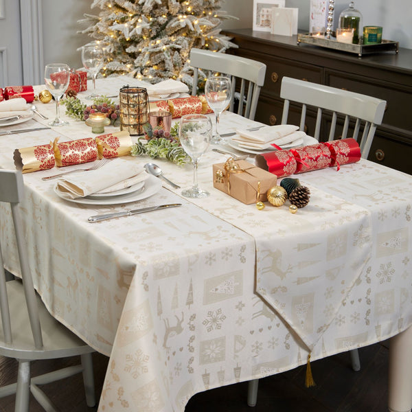 Elegant Cream/Gold tablecloth from Celebright's Metallic Christmas Theme Collection