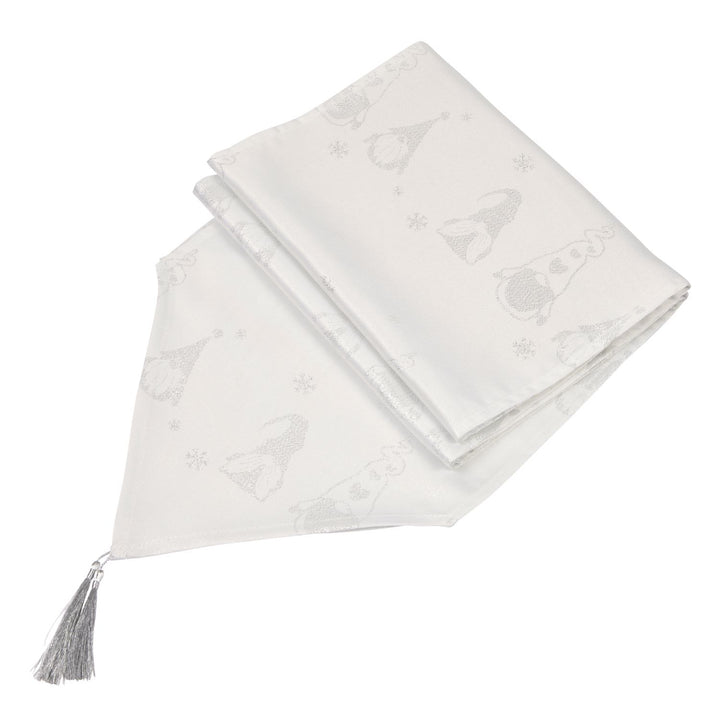 Stylish White/Silver Table Runner, 13x96 inches, from Celebright's Metallic Gonk Collection