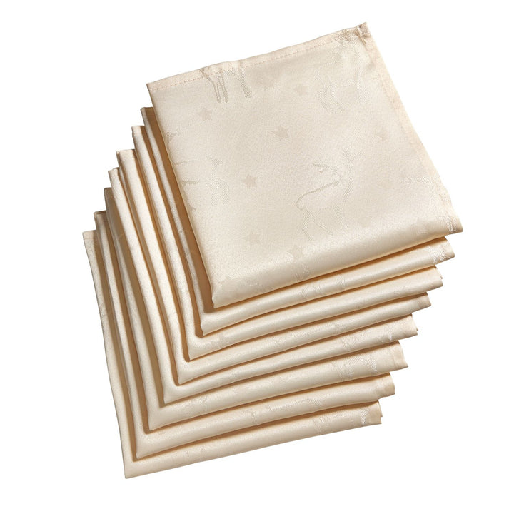 Set of 8 cream napkins featuring delicate deer pattern from Celebright's Deer Collection.