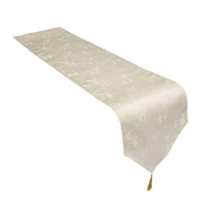 Cream-colored table runner with elegant deer illustrations, a highlight from Celebright's Deer Collection.