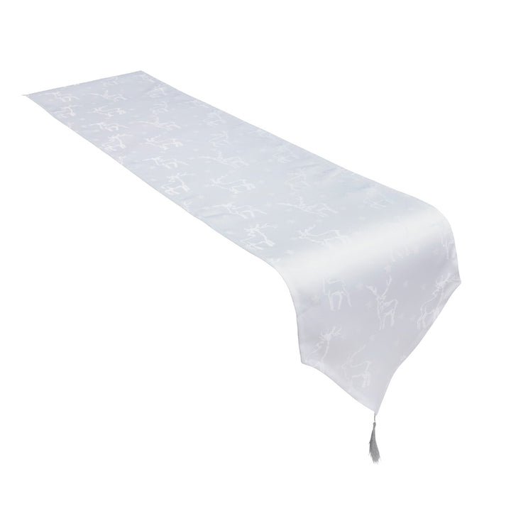 Graceful white table runner adorned with deer design from Celebright's exquisite collection.