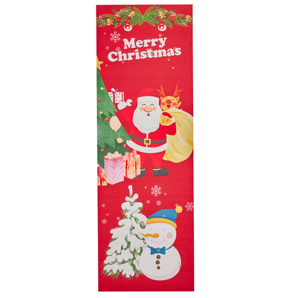 Red floor runner with Santa & Rudolph Design, measuring 180x60cm, perfect for adding holiday charm indoors.