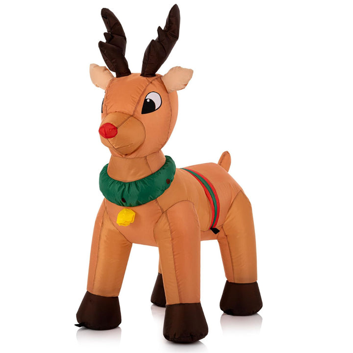 Create a winter wonderland with Celebright's self-inflating Reindeer porch decoration.