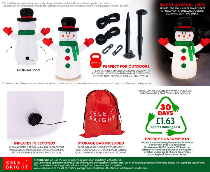 100cm tall outdoor/indoor inflatable snowman decoration, featuring glowing lights, bringing a charming winter vibe to your porch or indoor space.