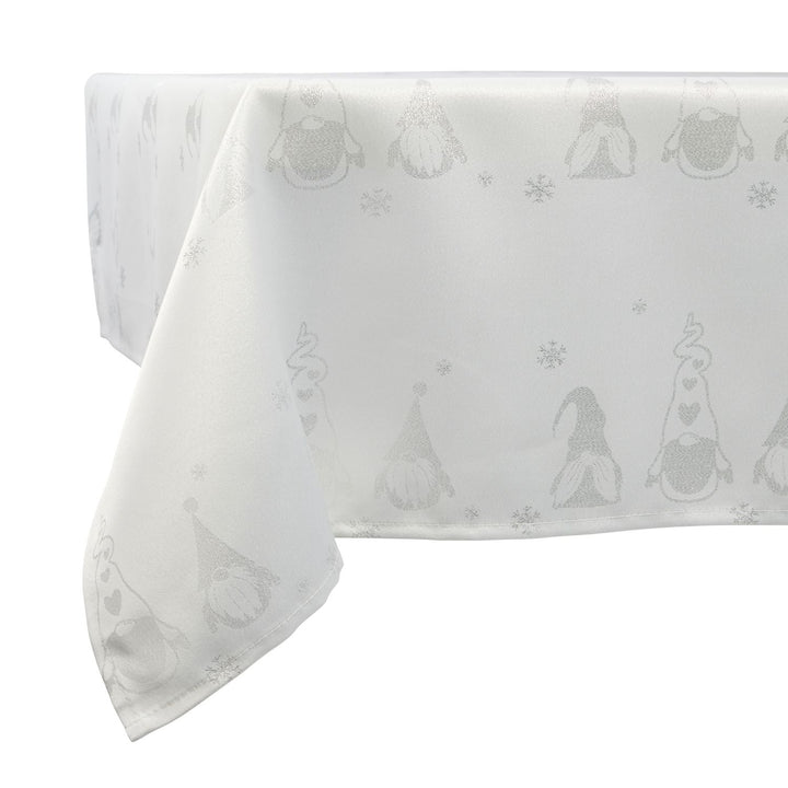 Glamorous White/Silver Tablecloth, 52x90 inches, part of Celebright's Metallic Gonk Collection