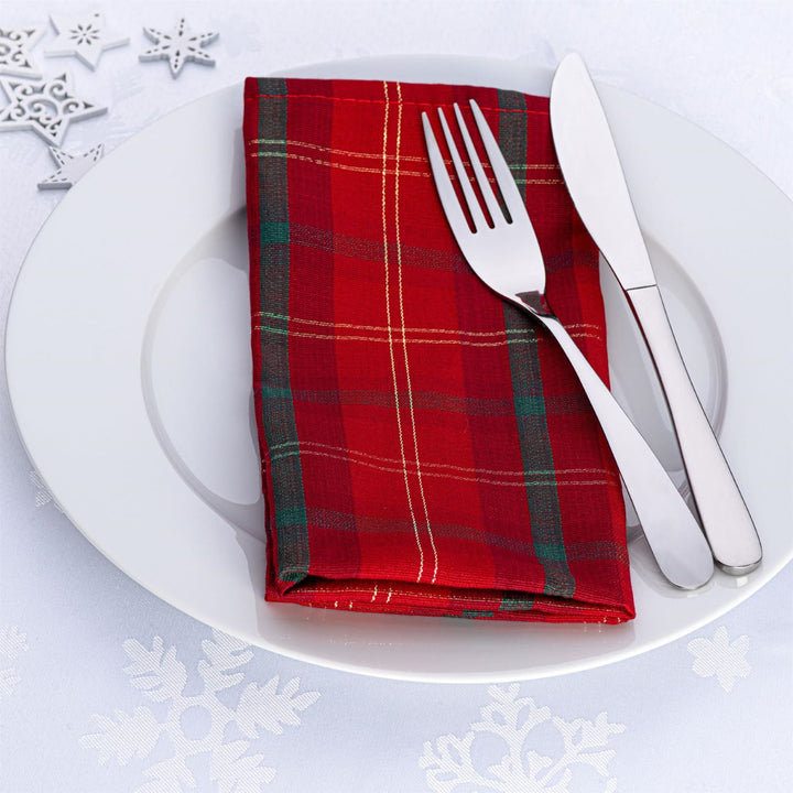 Celebright's Metallic Tartan Napkin Sets, adding holiday delight to the table.