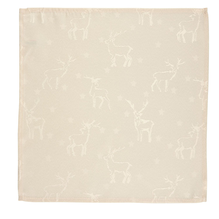 Cream napkins featuring whimsical deer designs, adding a touch of magic to your Christmas table setting by Celebright.