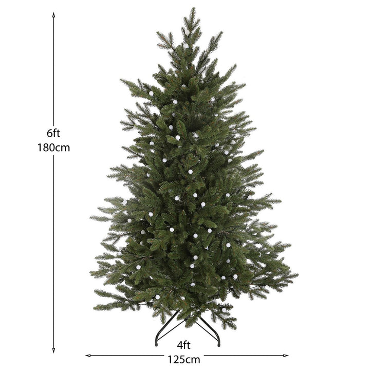 Embrace the classic elegance of a 6ft Finland Fir Christmas tree, gracefully illuminated with warm white lights, a timeless holiday centerpiece.