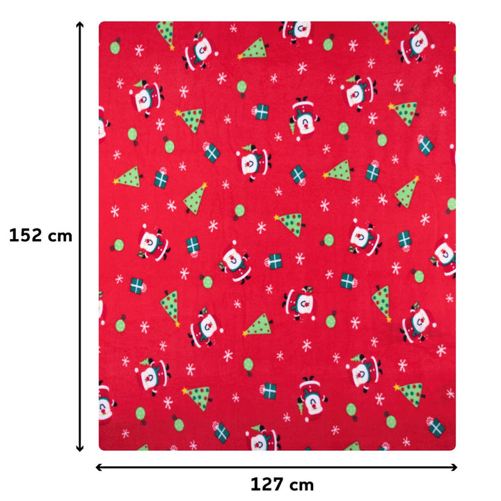 A close-up view of the soft and cozy Santa Red fleece throw blanket, showcasing its delightful Santa pattern.