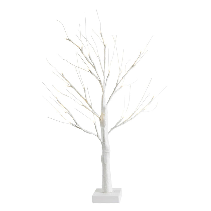 A 2ft white Easter tree lit with warm white lights, adding coziness to your Easter decorations.