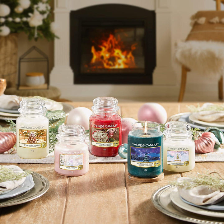 The Yankee Candle gift set as part of a cozy winter home decor setup.