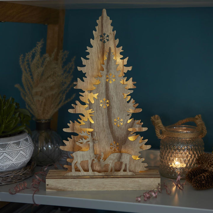 Wooden Christmas decor creating a cozy ambiance.