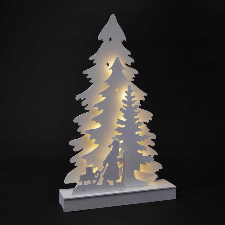 Customizable pre-lit woodcraft decor for the holidays.