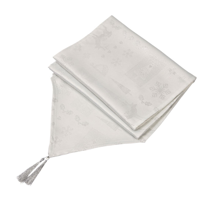 Elegant dining setup with Celebright's White/Silver Metallic Christmas table runner