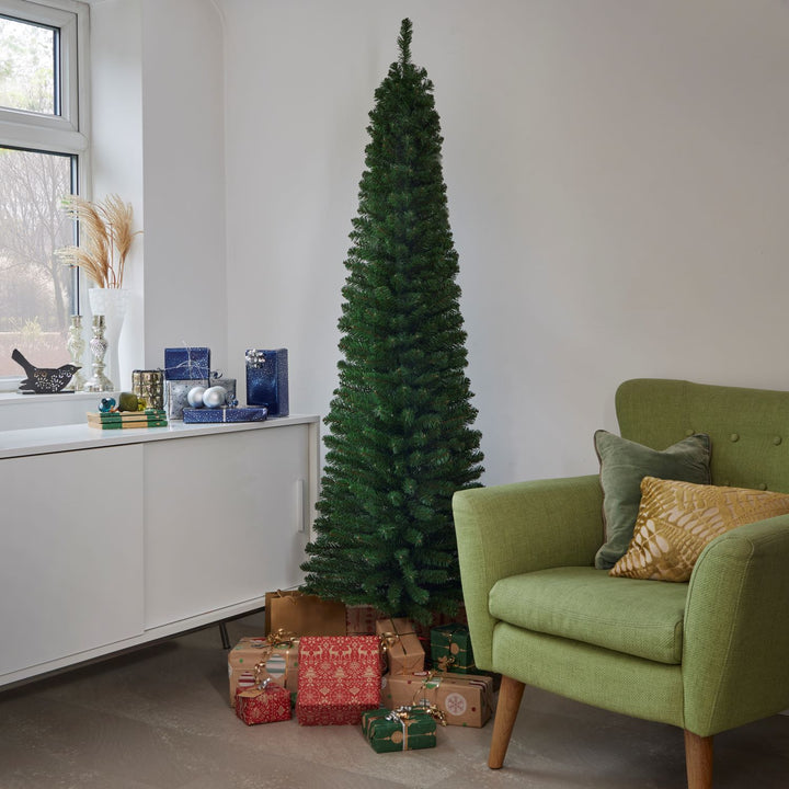 Festive 6ft Green Christmas Tree with a slim profile, perfect for adding holiday cheer to any space.