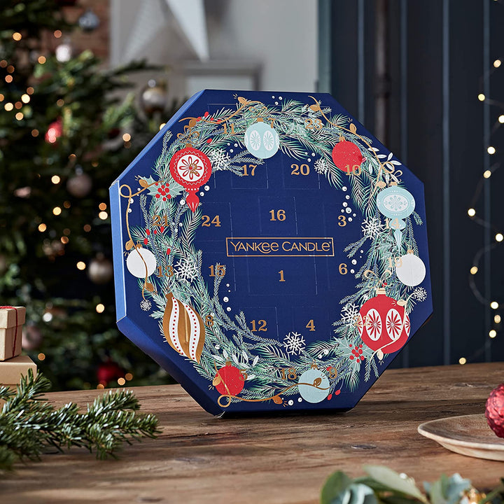 A festive holiday decor piece, the 2021 Yankee Candle Advent Calendar Wreath.