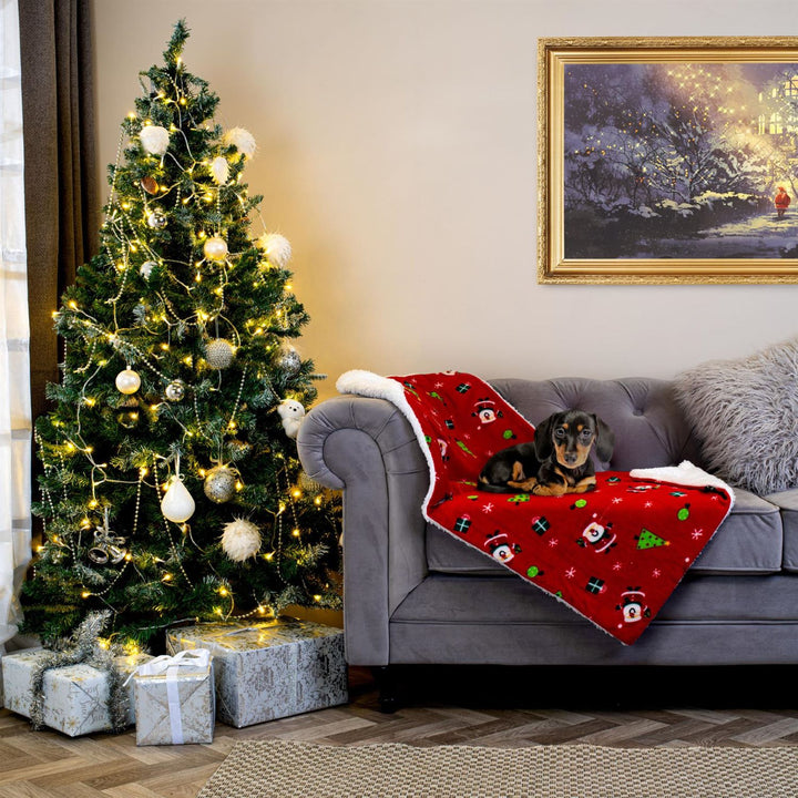 Celebright UK's Santa-Sherpa Pet Blanket in 72x110cm size brings festive warmth to your pet's comfort.
