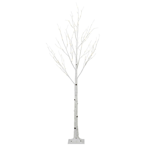A 6-foot tall decorative white birch tree adorned with glowing warm white lights, creating a cozy and enchanting ambiance.