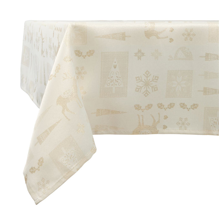 Golden elegance in the form of Celebright's 52x70 inches Metallic Christmas tablecloth.