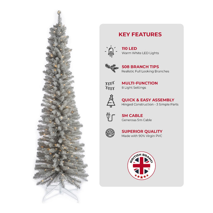 Add a touch of contemporary holiday elegance with a 6ft Grey Pencil Christmas Tree.