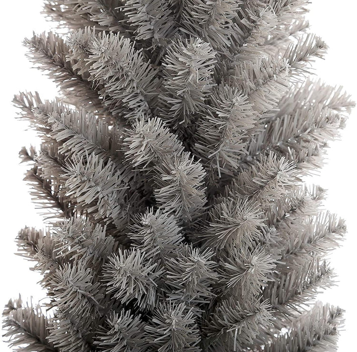 Achieve a sleek and space-conscious holiday look with a 6ft Grey Pencil Christmas Tree.