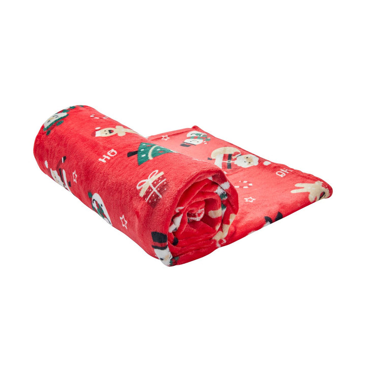Experience the joy of the season with our Jolly Holiday red fleece blanket. Generously sized at 50x60 inches, this eco-friendly throw is made from 100% recycled materials.