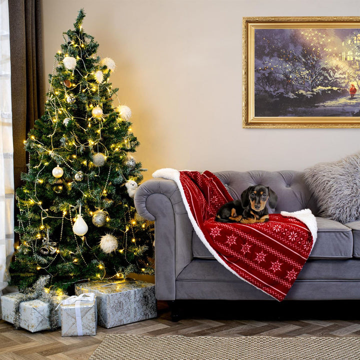 Experience luxury with this 72x110cm red pet blanket featuring plush Nordic-Sherpa lining.