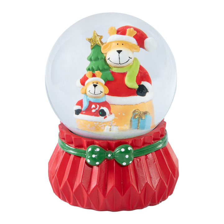 Glittering snowfall and vibrant LED lights illuminate the Reindeer Family in this charming musical snowglobe.