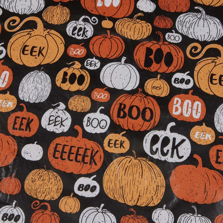 Charming PVC tablecloths adorned with cheerful pumpkins, perfect for creating a festive pumpkin patch atmosphere.