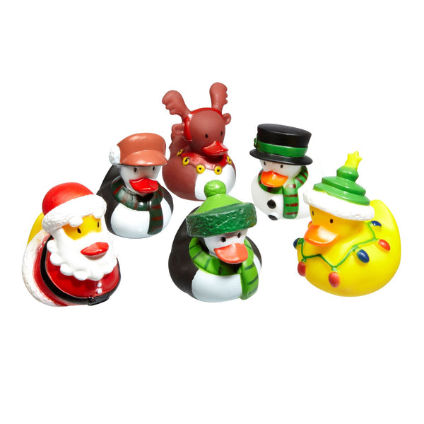 A festive 6-pack of rubber ducks featuring Santa and reindeer designs.